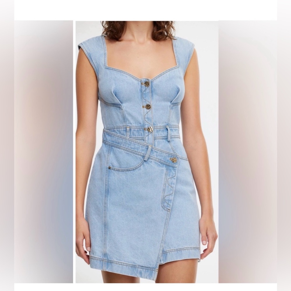 Acler Light Wash Denim Sweetheart Mini Dress